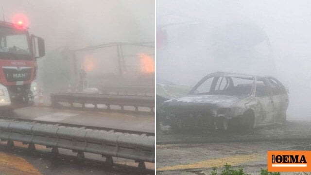 Tragedy with two dead in Egnatia - truck collided with IX, fell on Polymylos toll and wrapped in flames