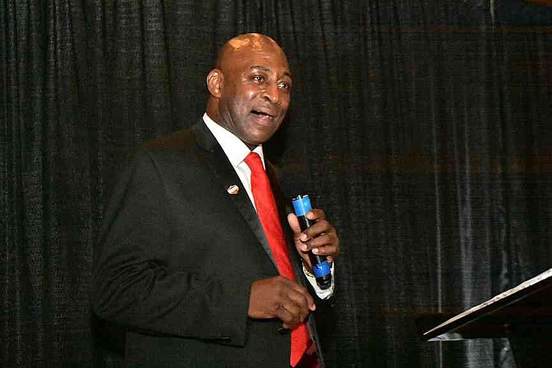 Pine Bluff High School graduate and former University of Arkansas defensive back Charles Washington comments on induction into the Jefferson County Sports Hall of Fame. (Pine Bluff Commercial/I.C. Murrell)