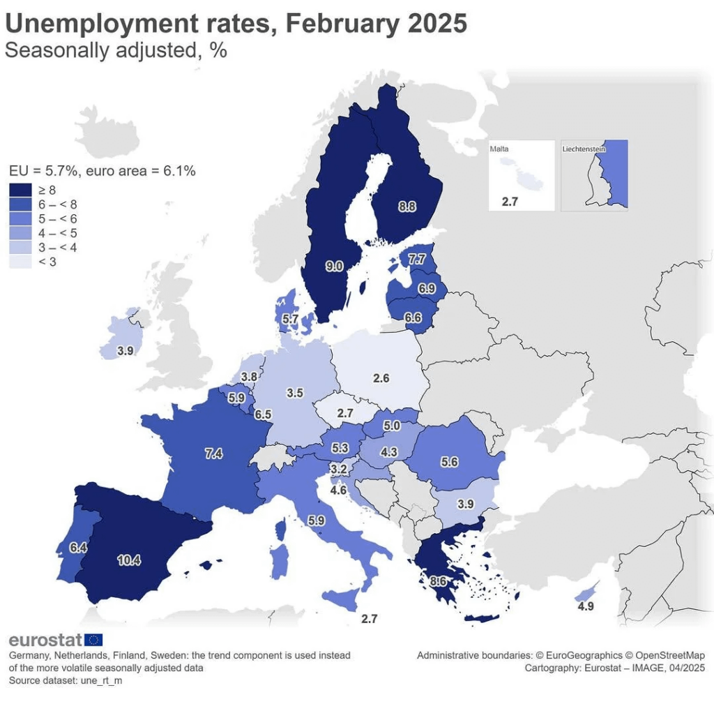 Unemployment rate in EU - February 2025