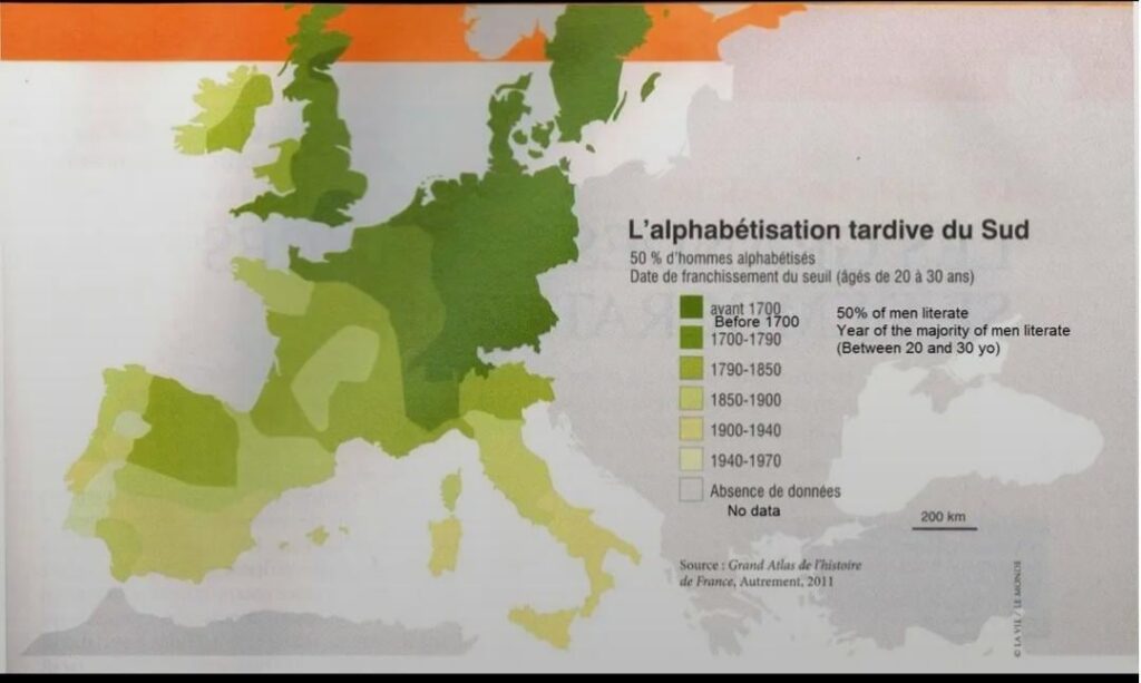 Year in which 50% of literate men were reached