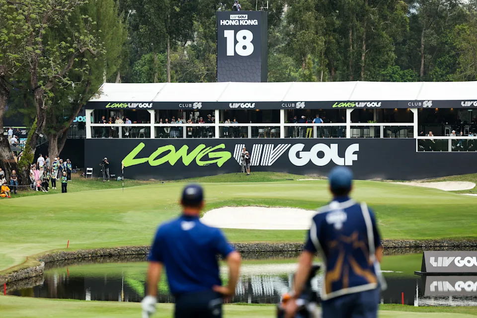 HONG KONG, CHINA - MARCH 08: General view of 18th hole on day two of LIV Golf Hong Kong at The Hong Kong Golf Club on March 08, 2025 in Hong Kong, China. (Photo by Zhizhao Wu/Getty Images)