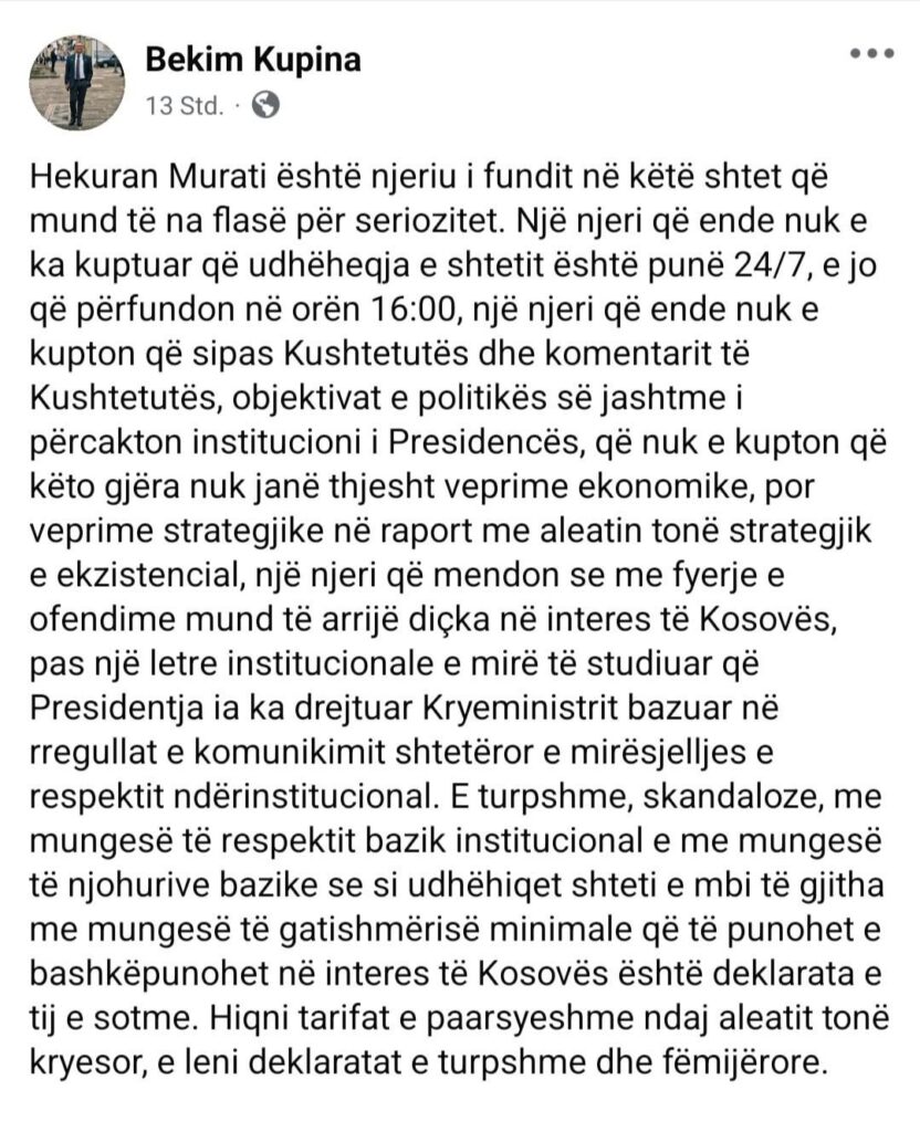 Presidents of President Vjosa Osmani-Sadriu attack Hekuran Murat (VV), Minister of Finance