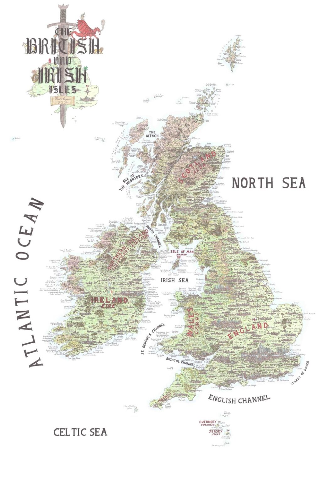 Hand Drawn Map of the United Kingdom and Ireland