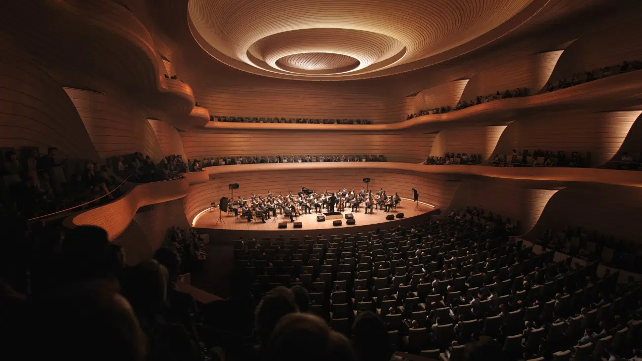 Interior Rendering of Opera & Ballet Theatre of Kosovo by BIG