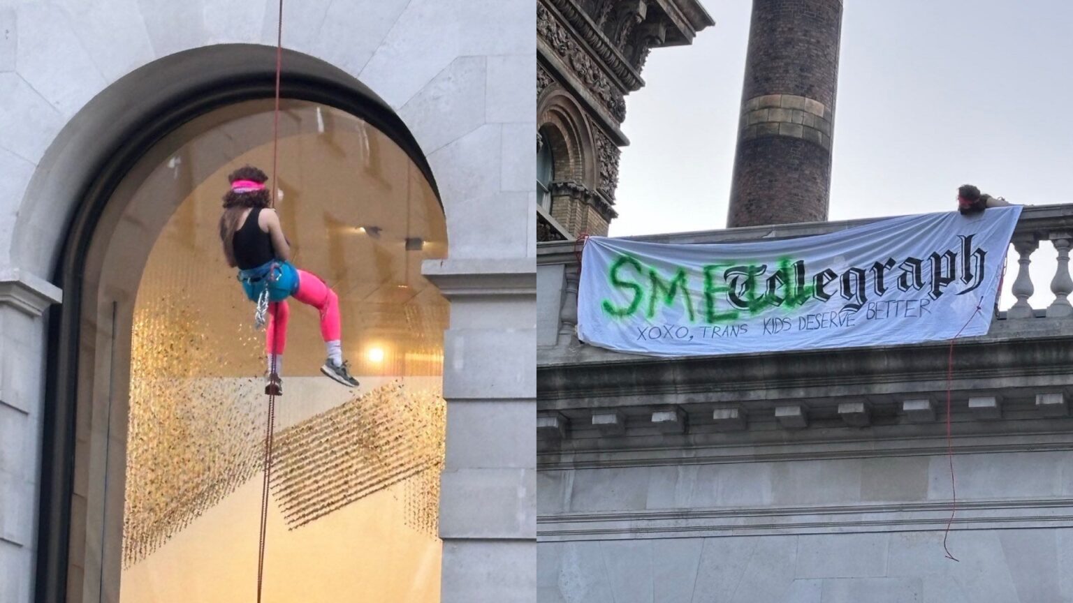 Trans activists climb The Daily Telegraph building in protest of media hostility