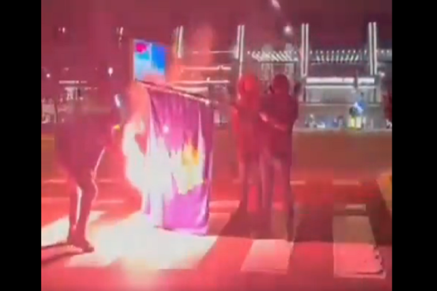 The flag is burning.