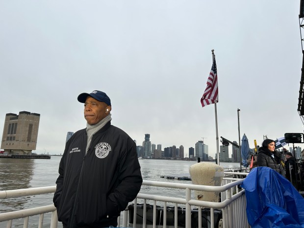 Mayor Eric Adams at the Hudson River at Pier 40 responding to tourist helicopter crash that killed six on Thursday, April 10, 2025.