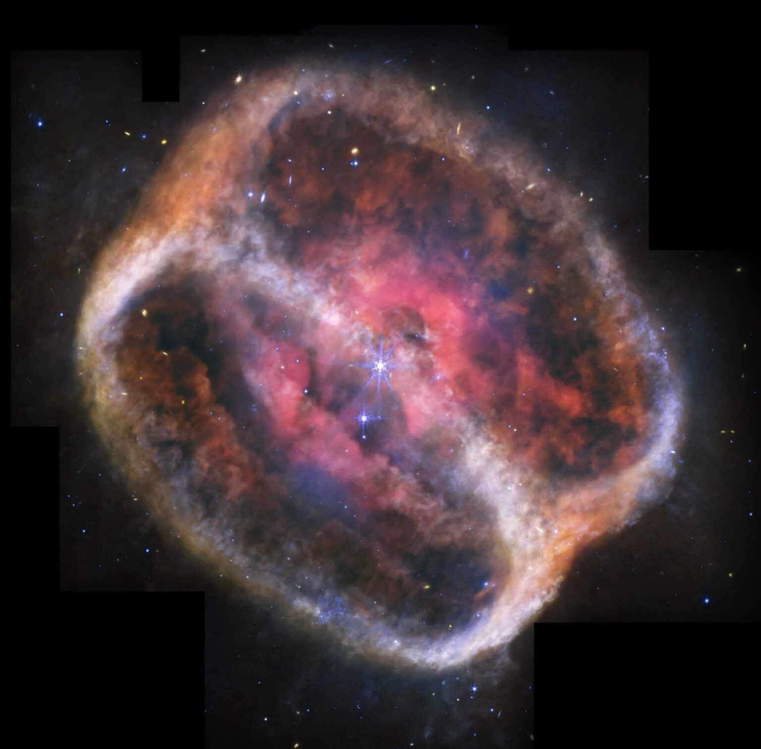 James Webb telescope captures dual-ringed nebula in stunning detail | A dying white dwarf and its orbiting binary created the uniquely shaped rings