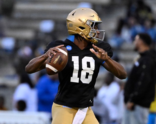 Quarterback Nick Billoups #18 of the UCLA Bruins during UCLA...