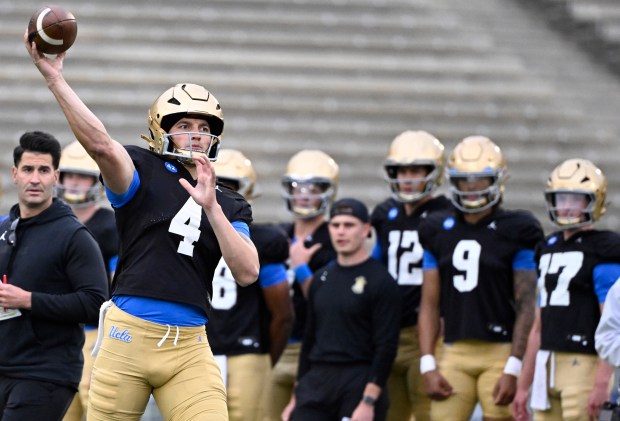Quarterback Joey Aguilar #4 of the UCLA Bruins during UCLA...