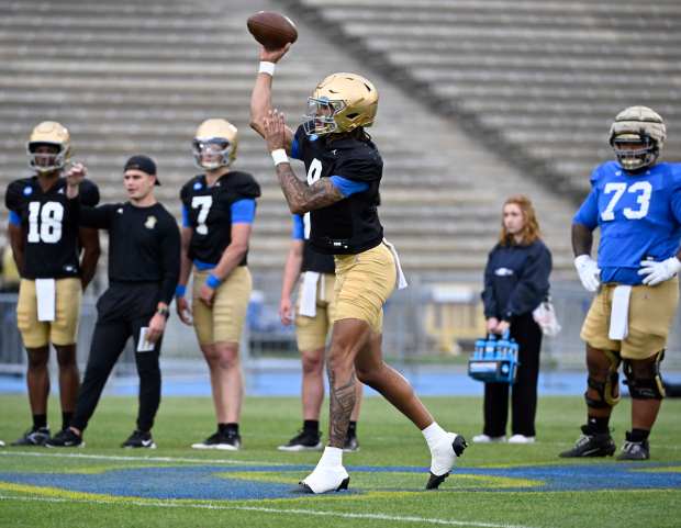 Quarterback Dermaricus Davis #9 of the UCLA Bruins during UCLA...