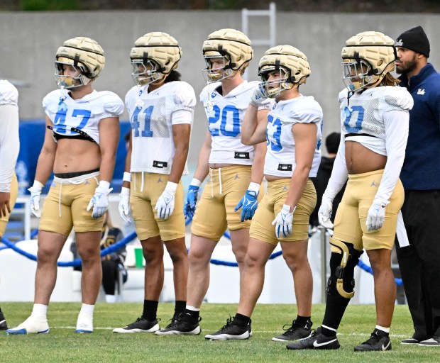 UCLA Bruins defense during UCLA football Friday Night Lights spring...