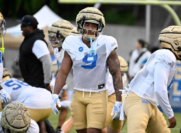 Jalen Woods of the UCLA Bruins during UCLA football Friday...