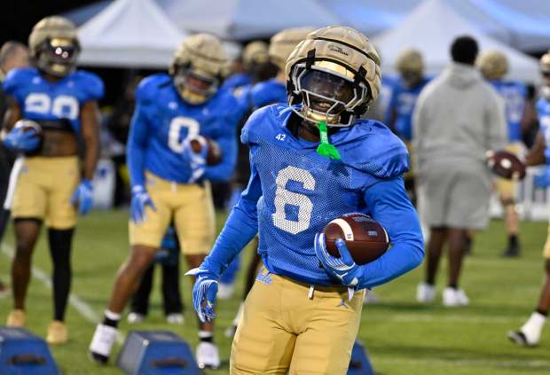 Anthony Woods #6 of the UCLA Bruins during UCLA football...