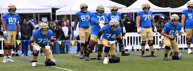 UCLA Bruins offense during UCLA football Friday Night Lights spring...