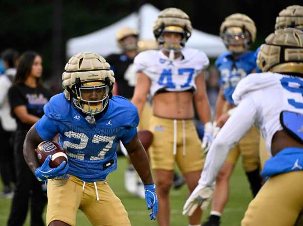 Isaiah Carlson of the UCLA Bruins during UCLA football Friday...