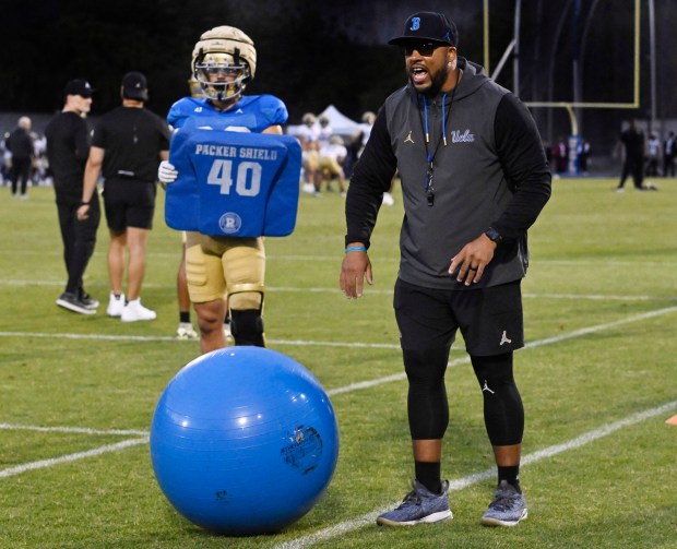 Running backs coach A.J. Steward of the of the UCLA...