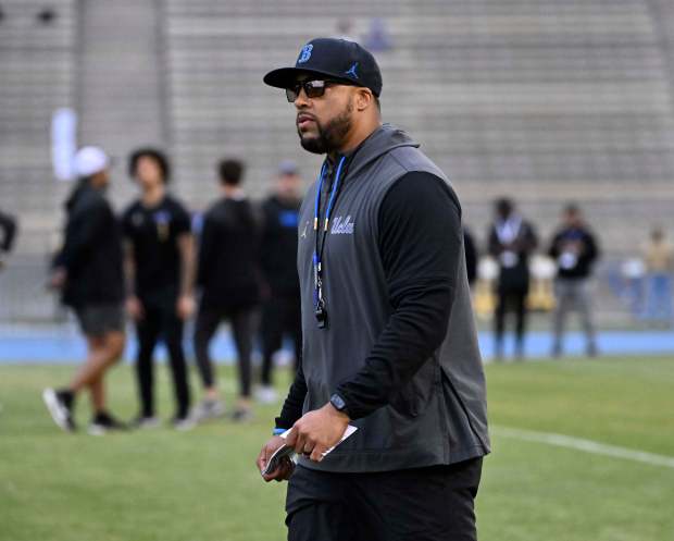 Running backs coach A.J. Steward of the of the UCLA...