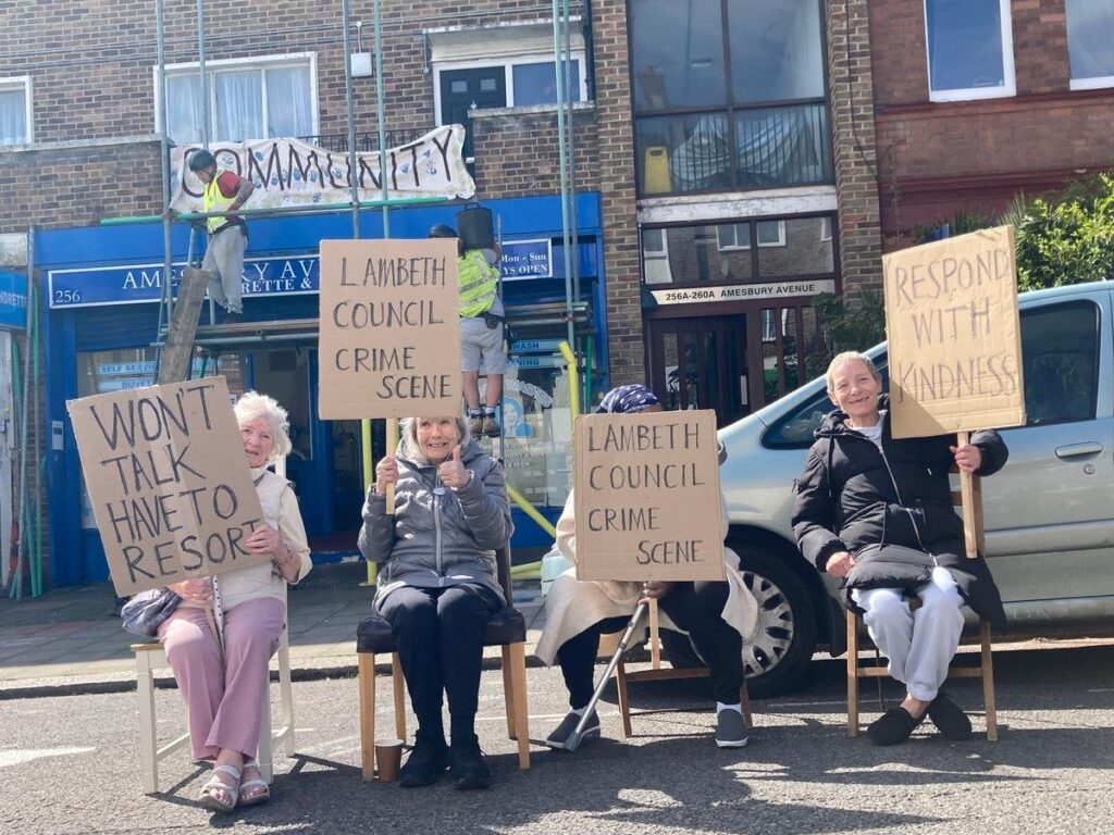 Residents block London street to stop controversial £650,000 plan to replace parking spaces with benches