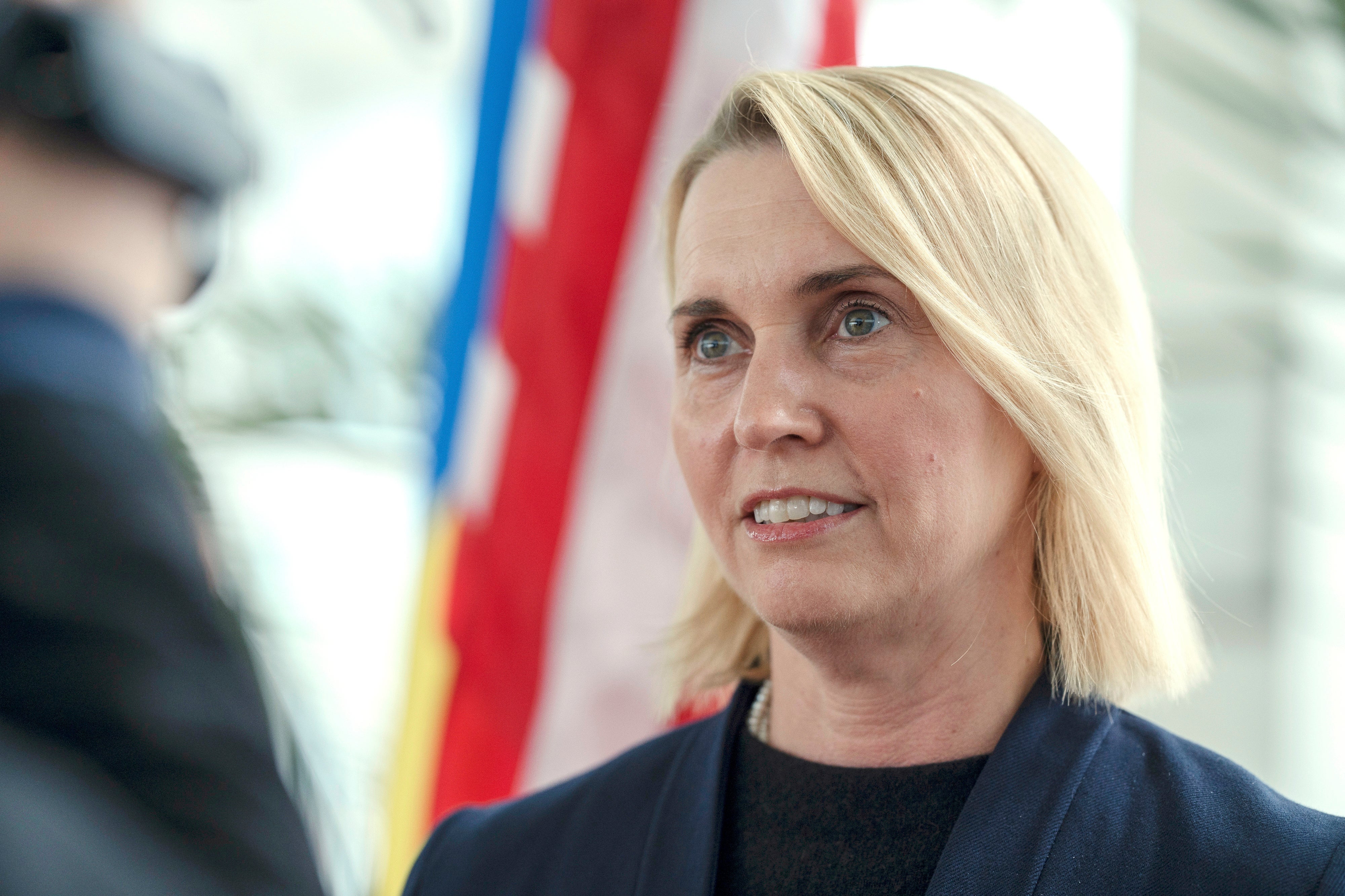 US ambassador to Ukraine Bridget Brink speaks during a news conference in Izmail, Ukraine