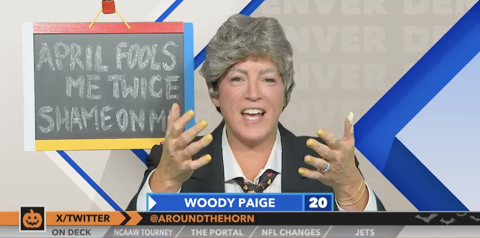 Sarah Spain returns to ‘Around the Horn’ in Woody Paige costume Sarah Spain returns to 'Around the Horn' in Woody Paige costume