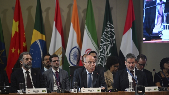 Brazil's Foreign Minister Mauro Vieira speaks during the BRICS foreign ministers' meeting at Itamaraty Palace in Rio de Janeiro, Monday, April 28, 2025. (AP)