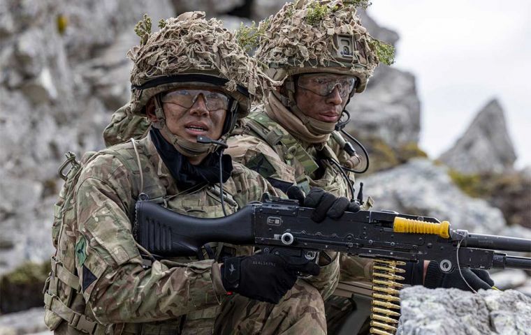 The current Roulement Infantry Company in the Falklands are the 2 Royal Gurkha Rifles recently involved in Cape Kukri exercise (Pic BFSAI)