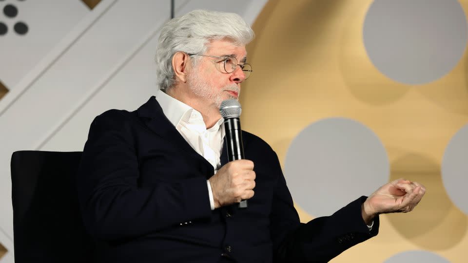 George Lucas speaks onstage during the 2025 TCM Classic Film Festival on April 24. - Emma McIntyre/Getty Images