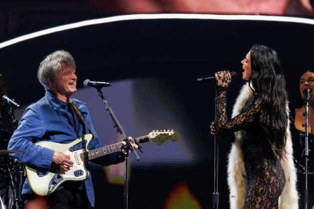 Neil Finn and Dua Lipa perform at Spark Arena in Auckland, New Zealand.   - Credit: Dave Simpson/Getty Images