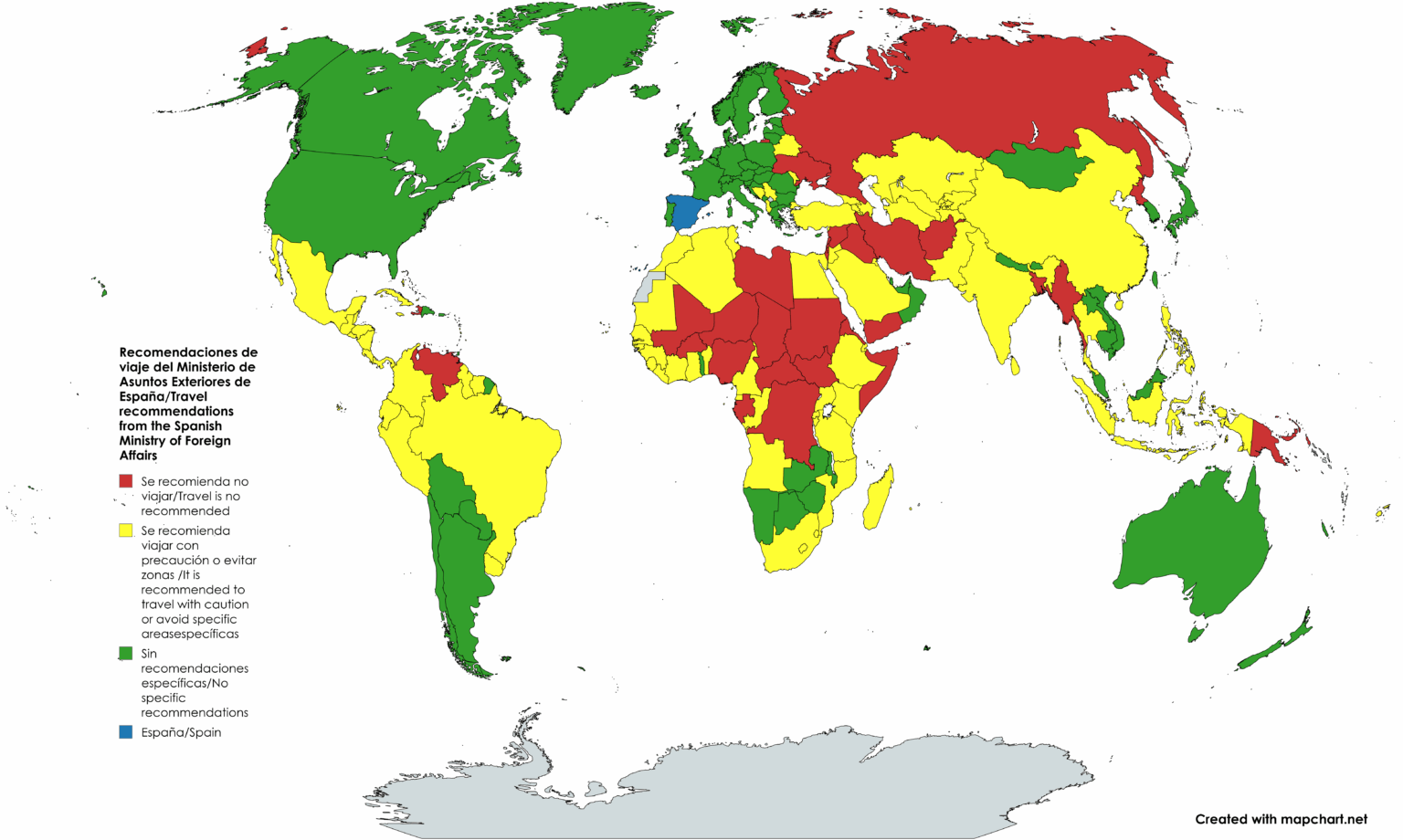 Travel recommendations from each country according to the Foreign Ministry