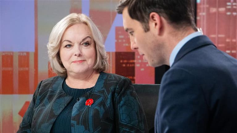 Judith Collins speaks to Q+A's Jack Tame in April 2025.