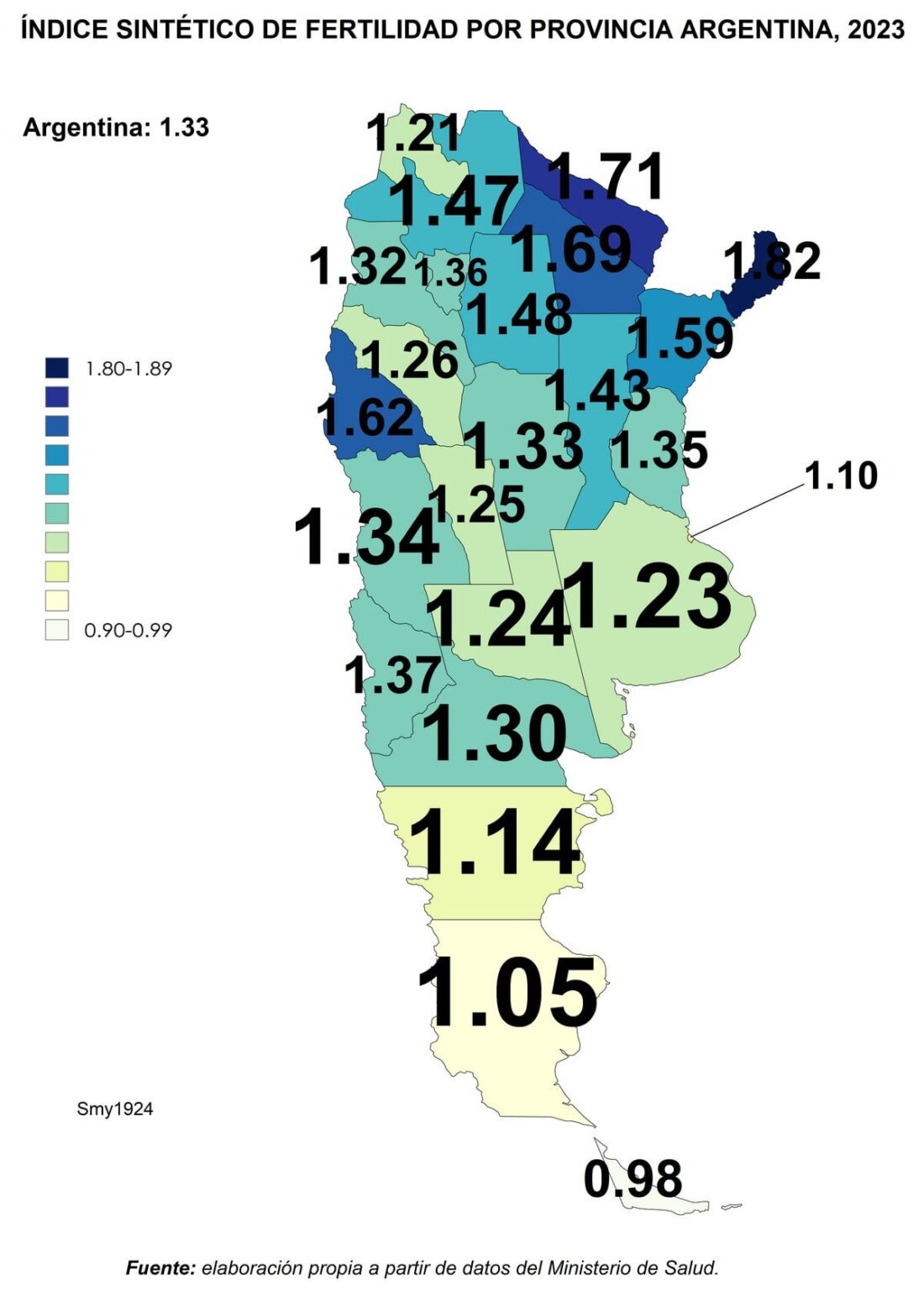 Fertility rate in Argentine provinces, 2023