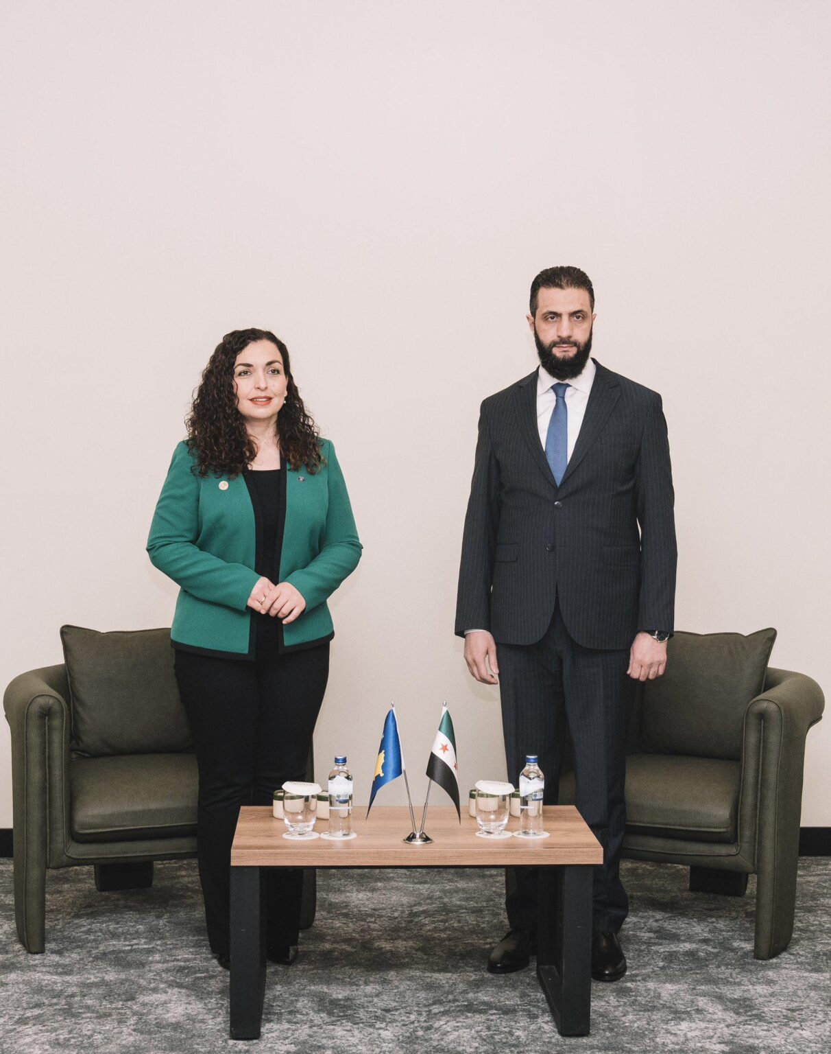 The President of Kosova, Vjosa Osmani met with the Syrian President Ahmed al Sharaa to open a new chapter of cooperation between the two countries. The Syrian Presidency referred to Kosova as "The Republic .." on their official account. According to inside sources, Syria is ready to recognize Kosova