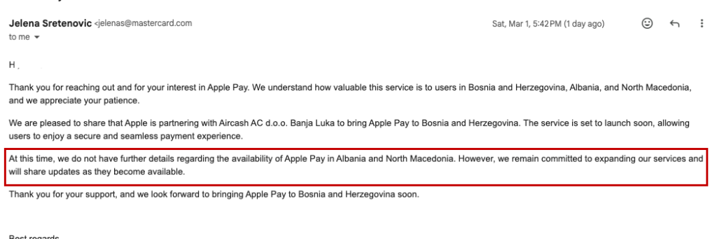 Apple Pay soon in BiH