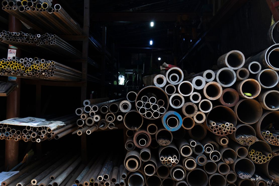 Tubes are stacked inside a small metal fabrication plant in Seoul, South Korea, on February 11.
