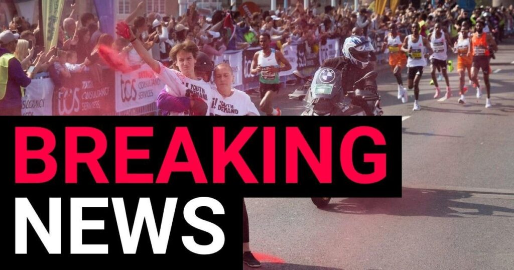 Protesters wrestled to ground and arrested after disrupting London Marathon with red paint