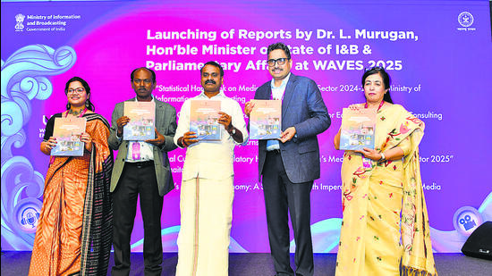 **EDS: THIRD PARTY** In this image posted by @PIB_India via X on May 4, 2025, Union Minister of State L Murugan during the launch of Knowledge Reports on Media and Entertainment Sector at the WAVES 2025, in Mumbai. (@PIB_India via PTI Photo) (PTI05_04_2025_000256B) (PTI)