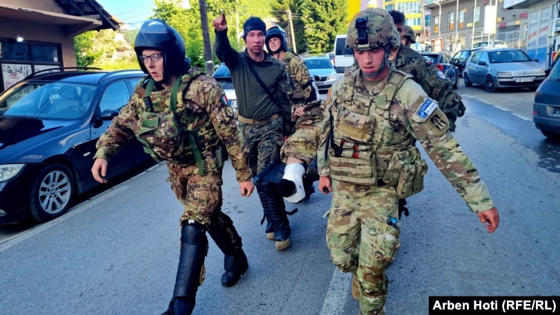 Injured KFOR soldiers in Zvecan