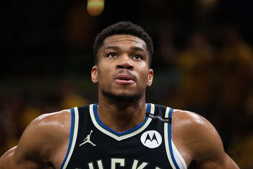 Milwaukee Bucks forward Giannis Antetokounmpo during Game 5 against the Indiana Pacers at Gainbridge Fieldhouse.Trevor Ruszkowski-Imagn Images