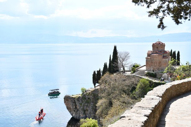  A view of Church of Saint John the Theologian at Kaneo in Ohrid, North Macedonia