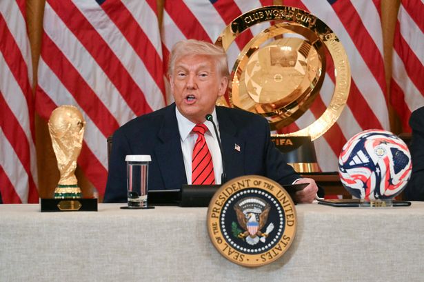 US President Donald Trump speaks during a meeting of the White House Task Force on the FIFA World Cup 2026 in the East Room of the White house in Washington, DC, on May 6, 2025. The soccer world championship will take place from June 11 to July 19, 2026, and will be hosted by the US, Canada and Mexico