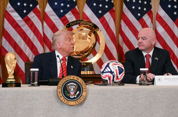 US President Donald Trump speaks during a meeting of the White House Task Force on the FIFA World Cup 2026 with FIFA President Gianni Infantino in the East Room of the White house in Washington, DC, on May 6, 2025. The soccer world championship will take place from June 11 to July 19, 2026, and will be hosted by the US, Canada and Mexico