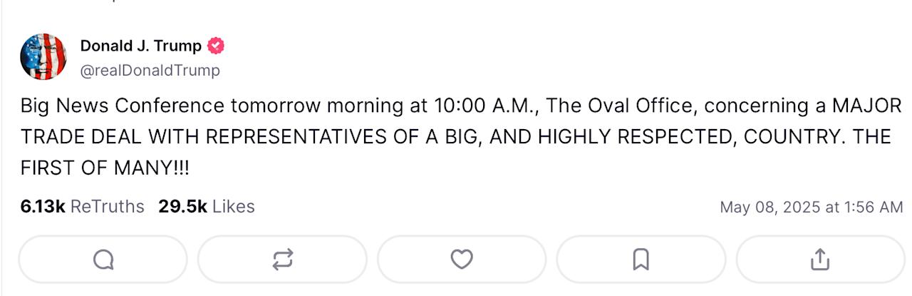 Donald Trump’s post on Truth Social this morning. (Truth Social)