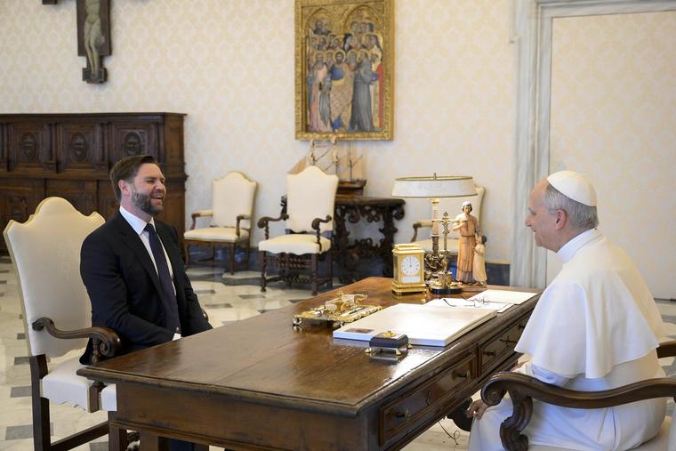 Why JD Vance Didn’t Kiss Pope Leo’s Ring — and What It Says About His Faith and Politics| National Catholic Register Pope Leo XIV receives U.S. Vice President JD Vance in a private audience at the Vatican on May 18.