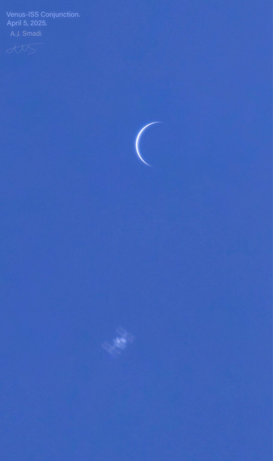 That’s Not the Moon. I Won NASA’s Astronomy Picture of the Day After Capturing the International Space Station Pass Directly by Planet Venus in Broad Daylight. In Reality They Were 29 Million Miles Apart.