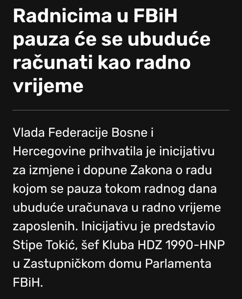 Pause of a working -time in the FBiH. When does the law come into force?