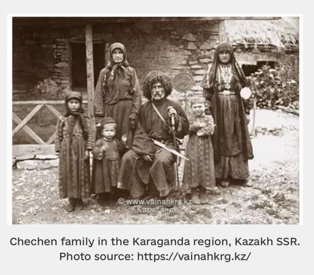 This photo is uploaded by: https://deportation.org.ua/deportation-of-chechens-and-ingush-in-1944/ BUT here is depicted not a Chechen family in Kazakhstan but Great Georgian poet Vazha-Pshavela with his family in Georgia