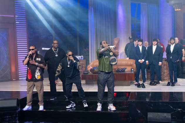 Bone Thugs-N-Harmony perform on 'Everybody's Live With John Mulaney.'  - Credit: Adam Rose/Netflix