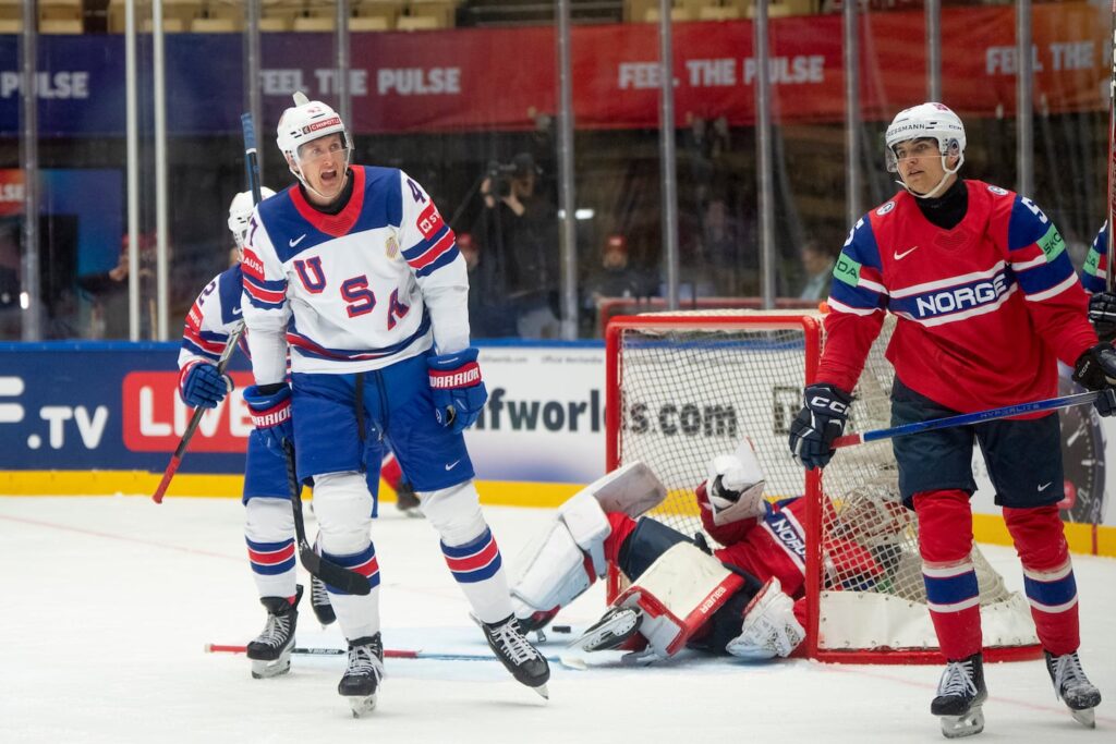US blows 5-1 lead but beats Norway in OT at World Championship Michael McCarron scored for the United States in its overtime win over Norway.