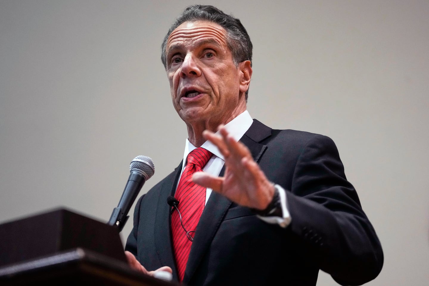 Andrew Cuomo spoke during the New York City Mayoral Candidates Forum at Medgar Evers College on April 23 in New York.